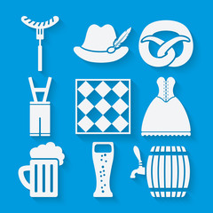 Wall Mural - Oktoberfest beer festival icons set in white and blue colors