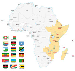  east africa map with flags