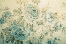 Vintage Wallpaper With Blue Floral Victorian Pattern