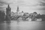 Fototapeta Miasto - Old retro style view of Charles Bridge in  Prague, Czech Republic