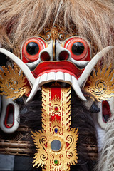 Wall Mural - Rangda spirit - demon queen of Bali island, is featured in tourist attraction - traditional Balinese Barong dance.  Arts, religion and culture festivals of Indonesian people. Asian travel backgrounds.