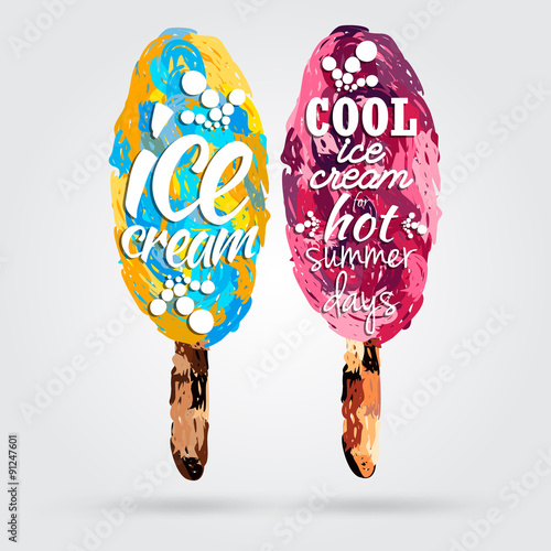 Naklejka - mata magnetyczna na lodówkę creative poster with ice cream