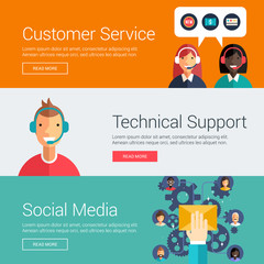 Wall Mural - Customer Service. Technical Support. Social Media. Flat Design Vector Illustration Concepts for Web Banners and Promotional Materials