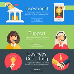 Wall Mural - Investment. Support. Business Consulting. Flat Design Vector Illustration Concepts for Web Banners and Promotional Materials