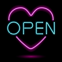 Neon Sign Open Heart Vector Illustration.