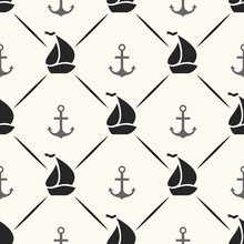 Seamless  Pattern Of Anchor, Sailboat Shape And Line