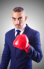 Wall Mural - Handsome businessman with boxing gloves