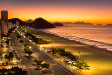 Copacabana Beach At Dawn, In Rio De Janeiro, Brazil