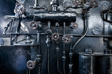 Background Of Engine Room Detail In A Steam Locomotive