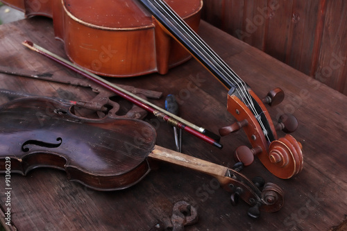 Obraz Dibond Warsztat instrumentów muzycznych