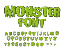 Monster Font. Green Scary Letters. Vector Alphabet. Live Abc