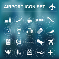 Wall Mural - Airport, air travel icon set.