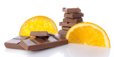 Wall Mural - Chocolate squares with fresh orange slices