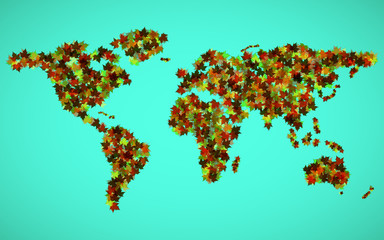Wall Mural - world map of maple leaves. vector background. eps 10