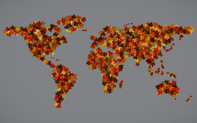 Wall Mural - world map of maple leaves. vector background. eps 10
