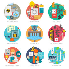 Sticker - Energy flat icons composition set