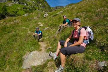 group of hikers on a mountain trail