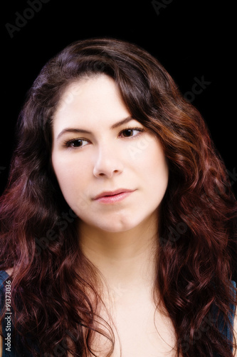 Fotografie, Tablou Portrait Attractive Brunette Caucasian Woman Black Background