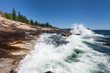 Waves crashing along the coast of Acadia National Park in Maine