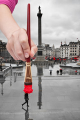 Canvas Print - paintbrush paints red umbrella in London