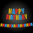 Happy birthday vector card carnival flag  in black