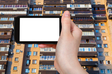 Wall Mural - smartphone and facade on appartment house