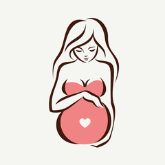 Poster - pregnant woman symbol, stylized vector sketch