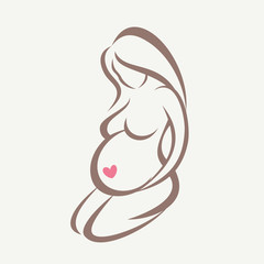 Poster - pregnant woman symbol, stylized vector sketch