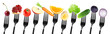 Color fruits and vegetables on fork
