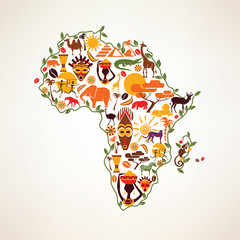 africa travel map, decrative symbol of africa continent with eth