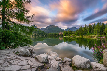 Wall Mural - mountain lake strbske pleso in national park high tatra, slovaki