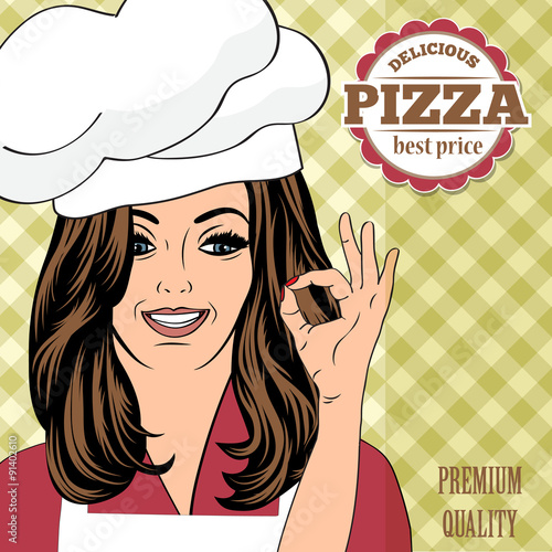 Fototapeta na wymiar pizza advertising banner with a beautiful lady