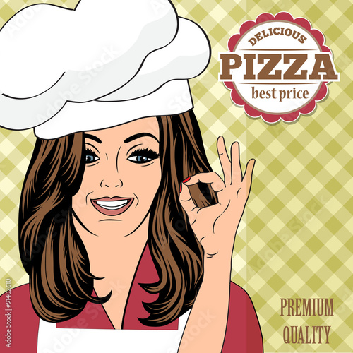 Fototapeta dla dzieci pizza advertising banner with a beautiful lady