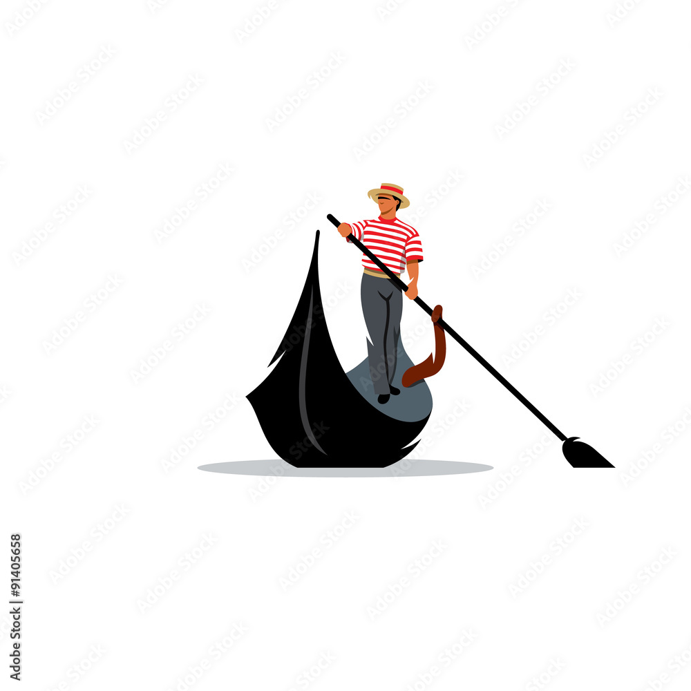 Venice gondola, gondolier rowing oar sign. Vector Illustration. - obrazy, fototapety, plakaty 