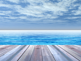 Wall Mural - Conceptual wood deck over sea and sky