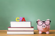 Certified Public Accountant theme with pink piggy bank