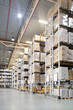A distribution warehouse with high shelves