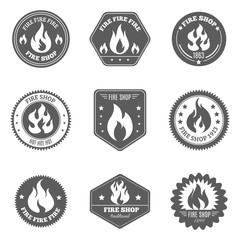 Wall Mural - Fire shop emblems icons set black