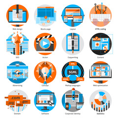Creative Online Work Round Icons Set 
