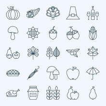Line Holiday Thanksgiving Day Icons Set