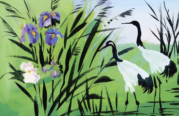 Heron birds watercolor vector illustration