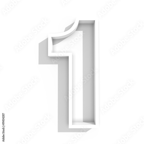 white isolated number 1 one in white background with shadow - Buy this