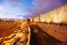 Walls Of Ancient City At Night, Jerusalem