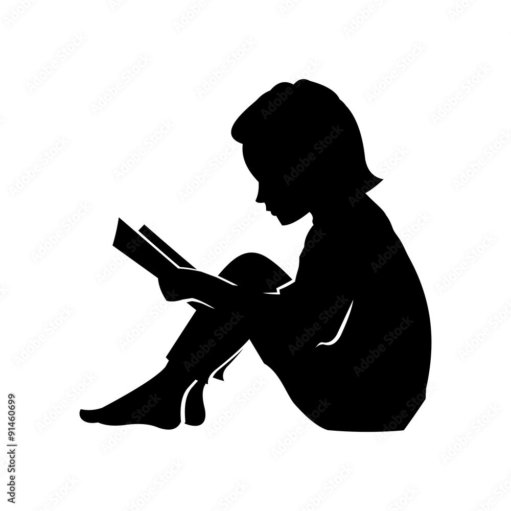 Little Girl Read a Book Vector Silhouette Stock Vector | Adobe Stock, image size:1000x1000