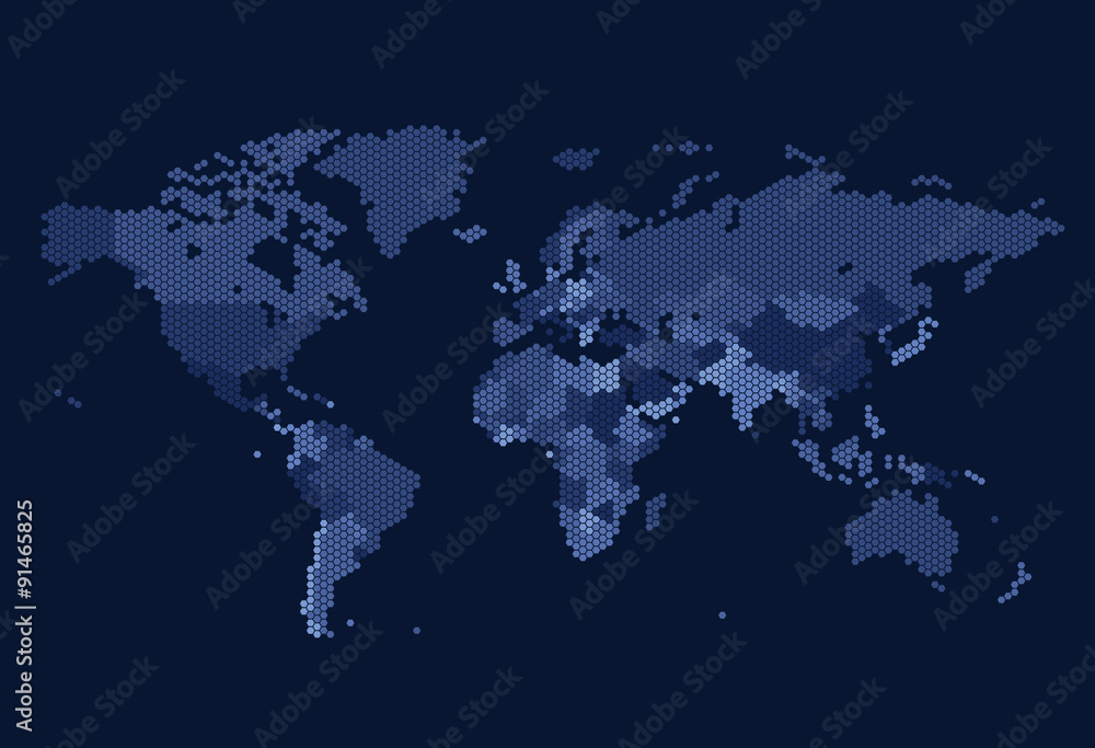 Dotted World map of hexagonal dots Stock Vector | Adobe Stock