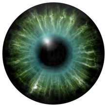 Isolated Green Eye. Illustration Of Green Blue Stripped Eye Iris, Light Reflection