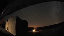Zoom Out Time Lapse Of Star Trails Above A Chacoan Rock House In Gallo Wash In Chaco Culture National Historical Park, New Mexico.
