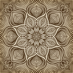 Wall Mural - mandala. brown circular pattern background