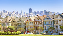 San Francisco Skyline With Painted Ladies Buildings.