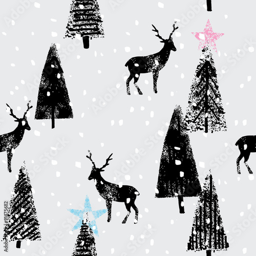 Photo winter forest hand drawn trendy pattern
